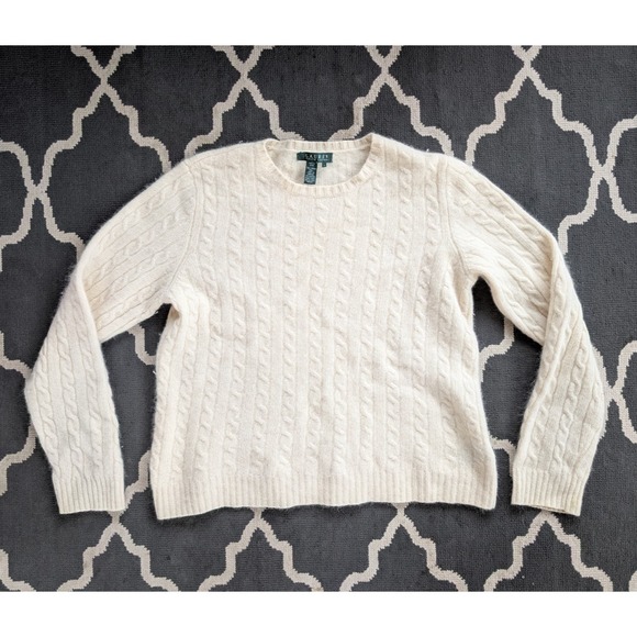 Lauren Ralph Lauren Sweaters - Lauren Ralph Lauren Wool Sweater Womens Large Merino Angora Cable Knit White